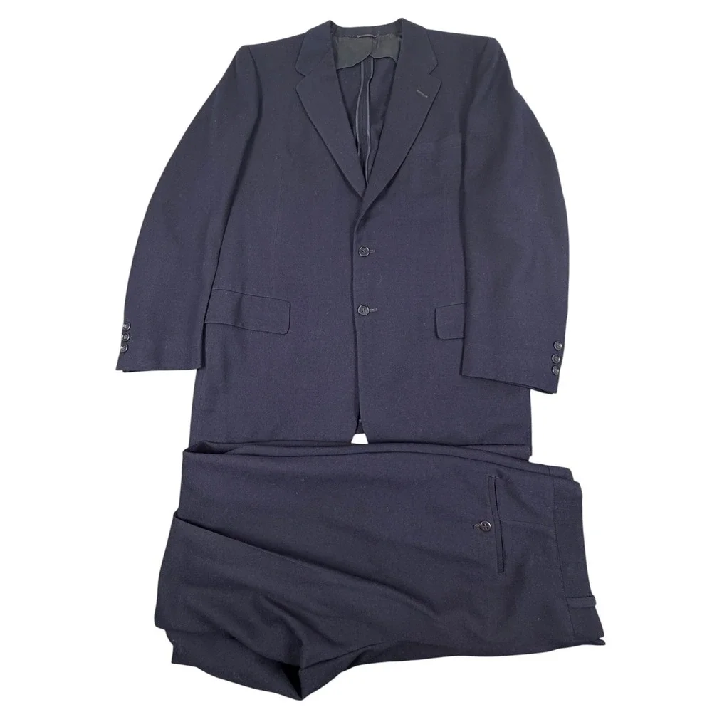 1950s Bond Clothes 34X31 2 piece suit Men Navy Blue Wool Professional